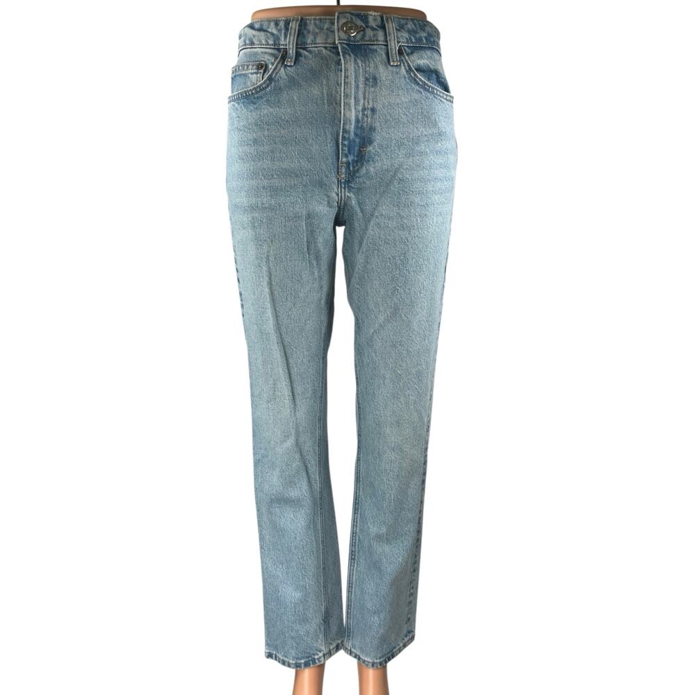 Topshop Women's Blue High Waisted Light Wash Straight Leg Denim Jeans Size 26T